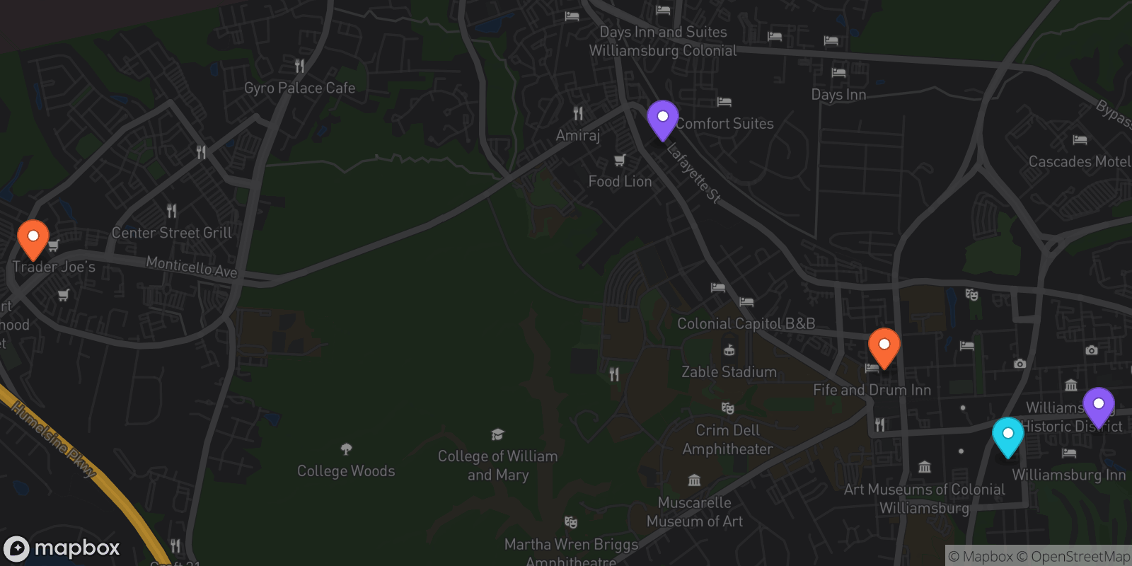 Map showing 5 locations