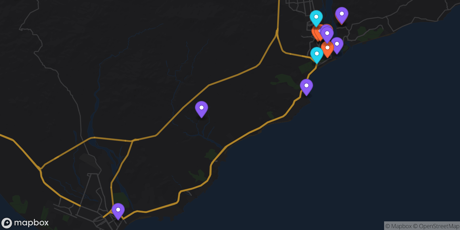 Map showing 16 locations