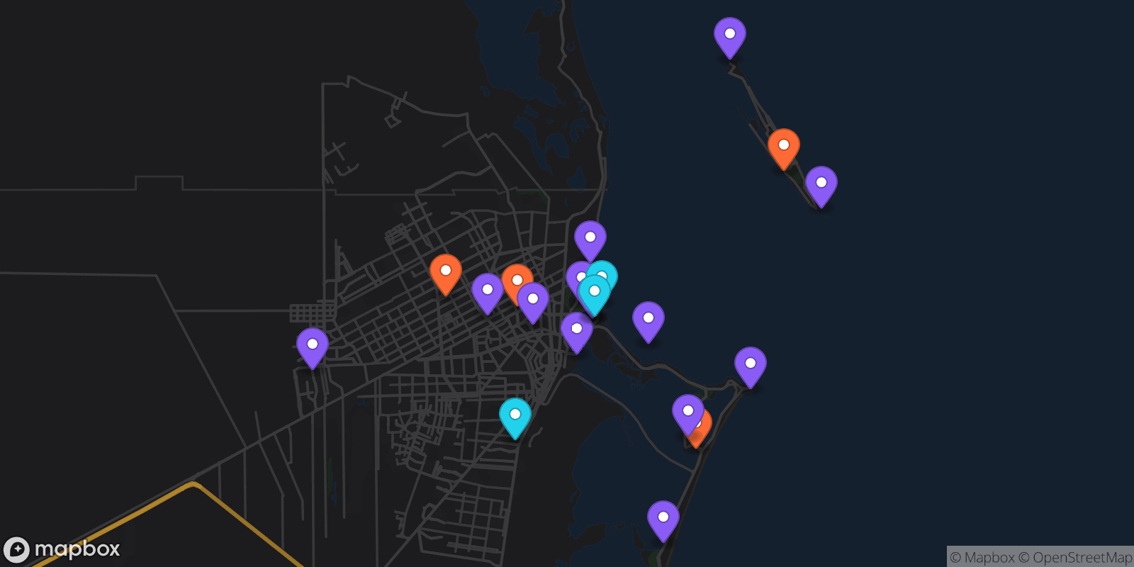 Map showing 21 locations