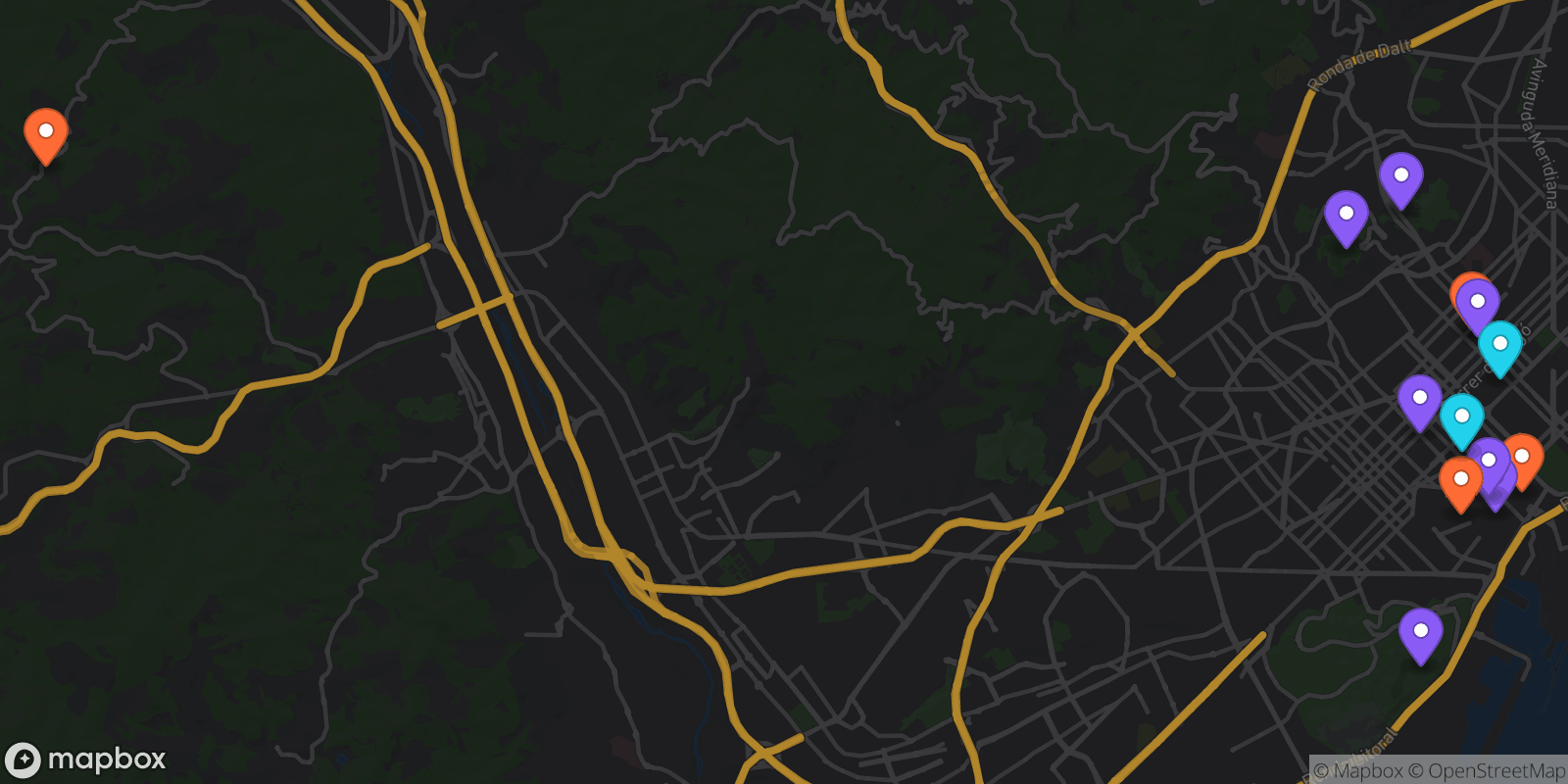 Map showing 13 locations
