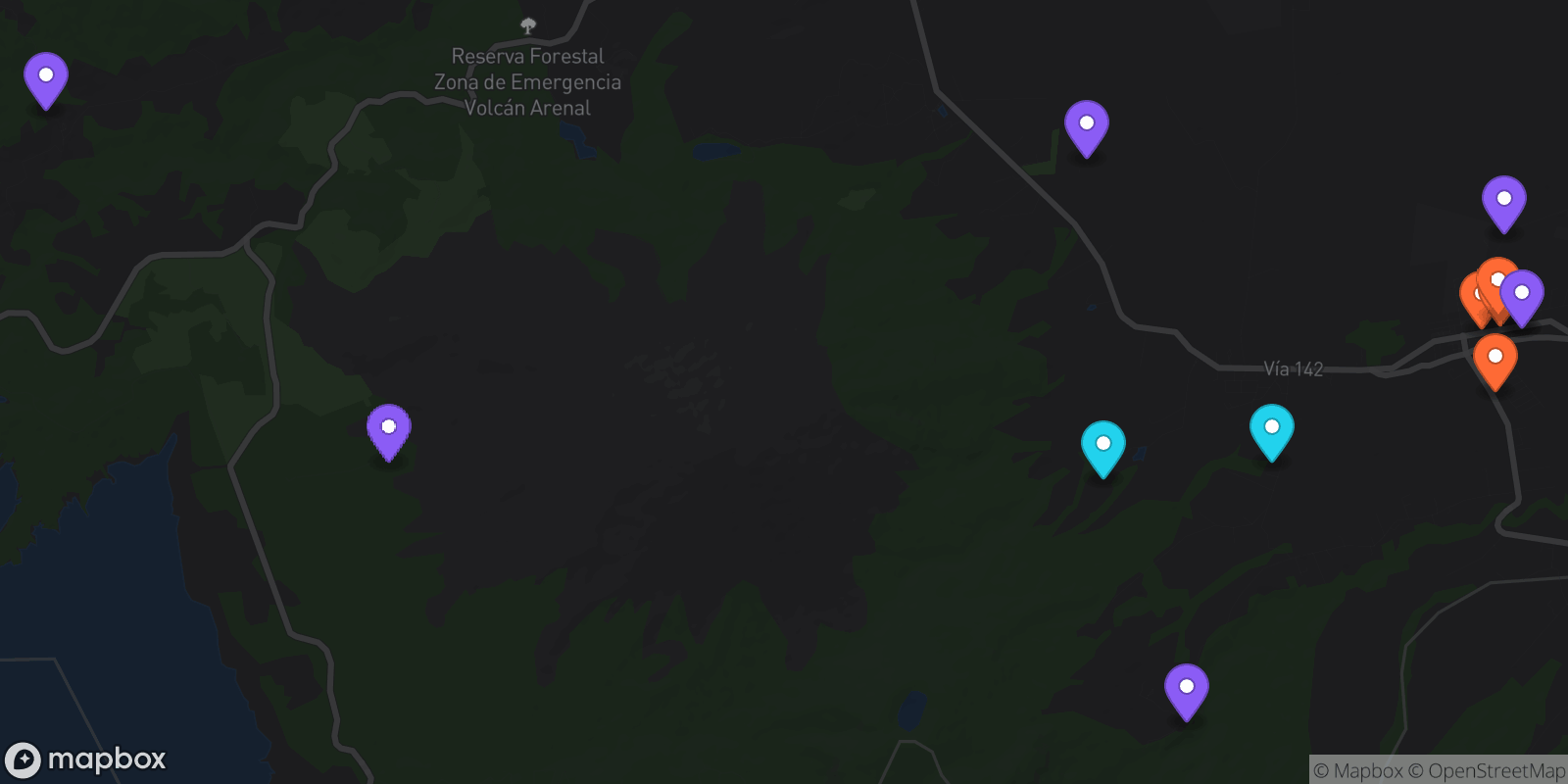 Map showing 13 locations