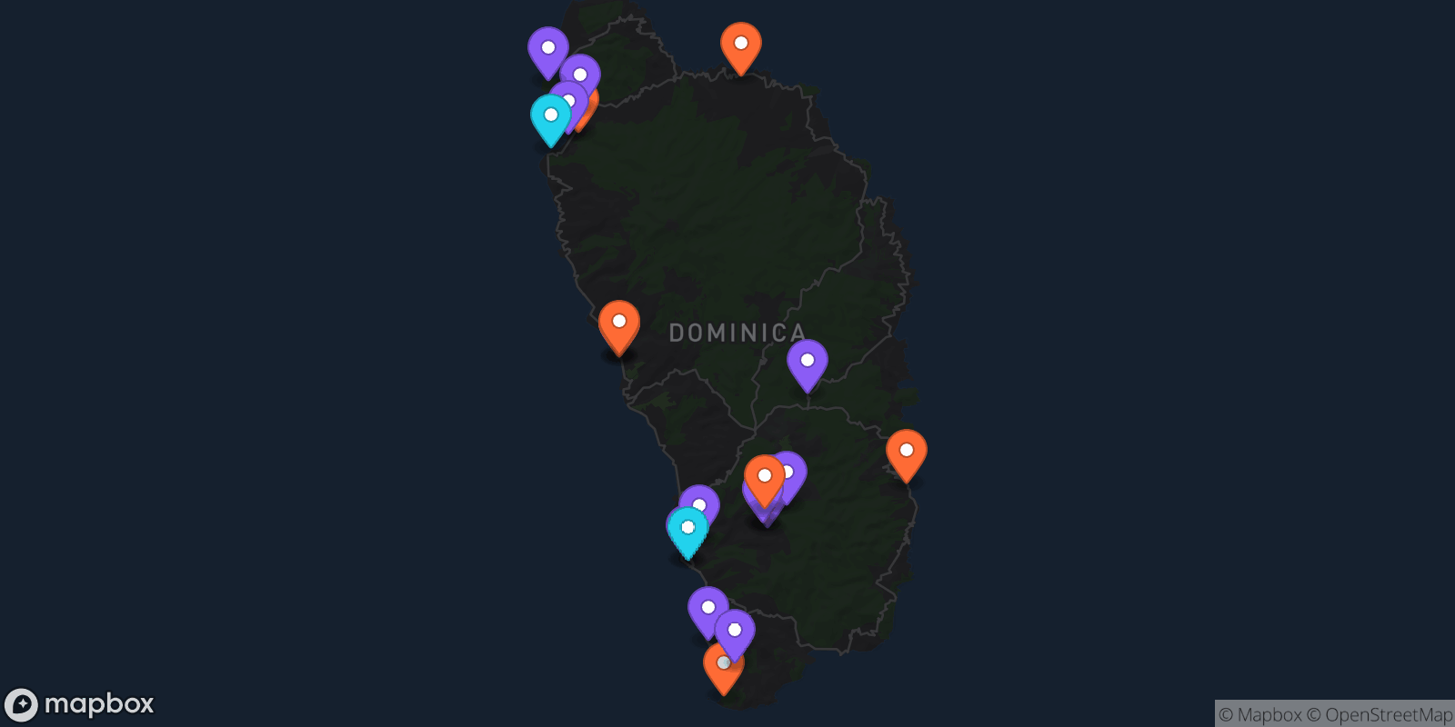 Map showing 23 locations