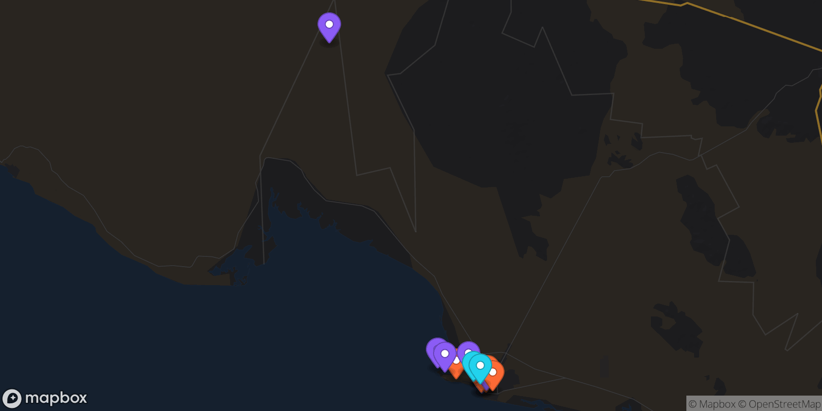 Map showing 15 locations