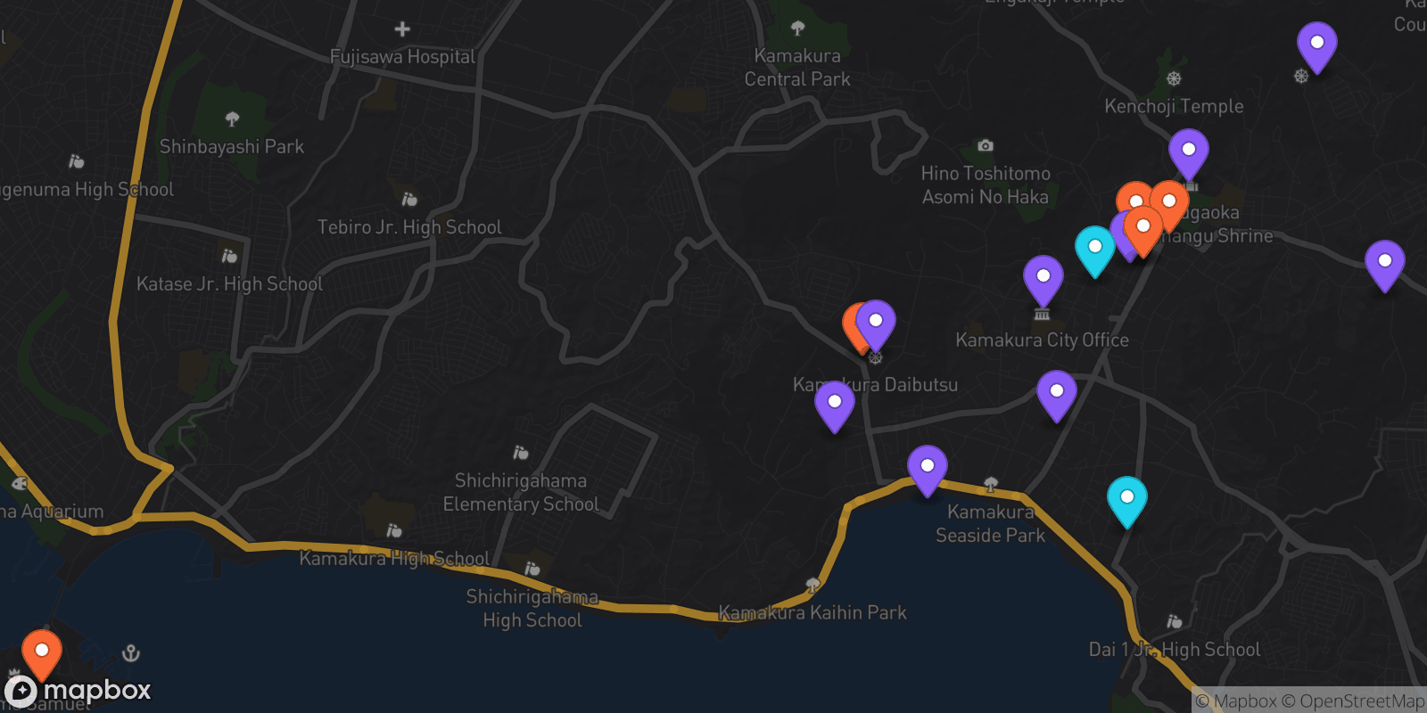 Map showing 17 locations