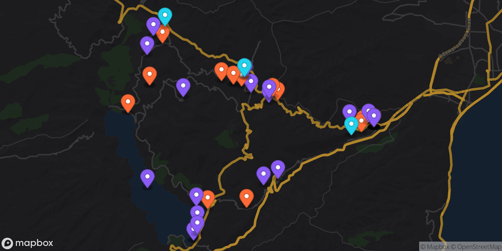 Map showing 47 locations