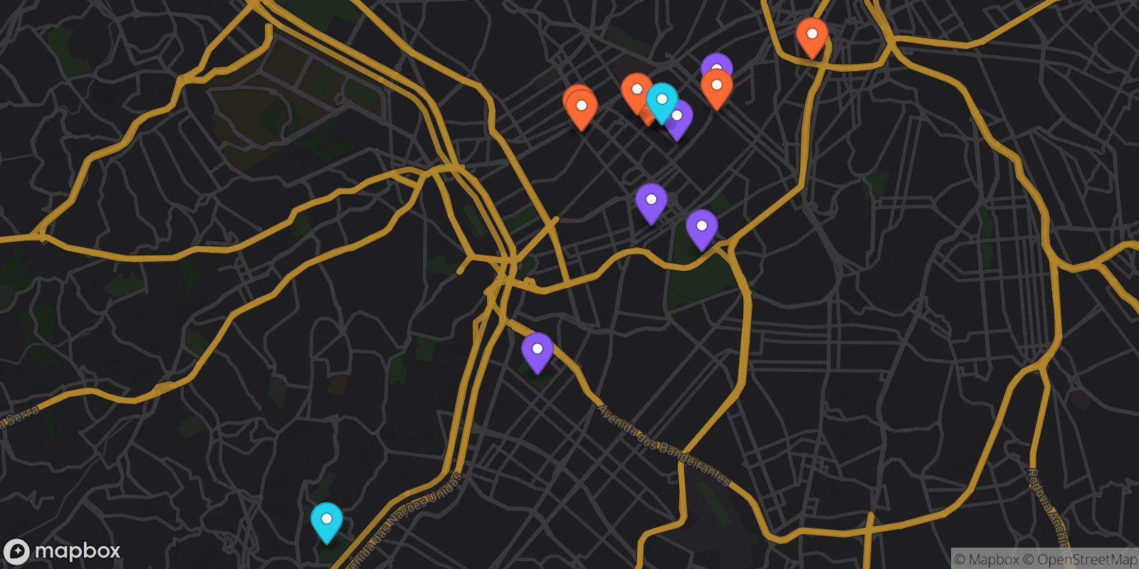 Map showing 15 locations