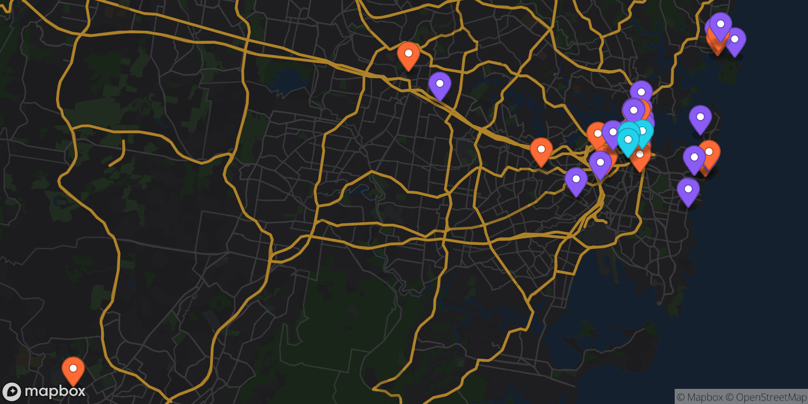 Map showing 41 locations