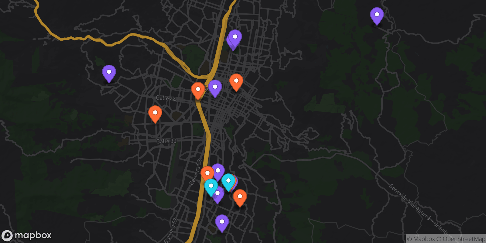 Map showing 22 locations