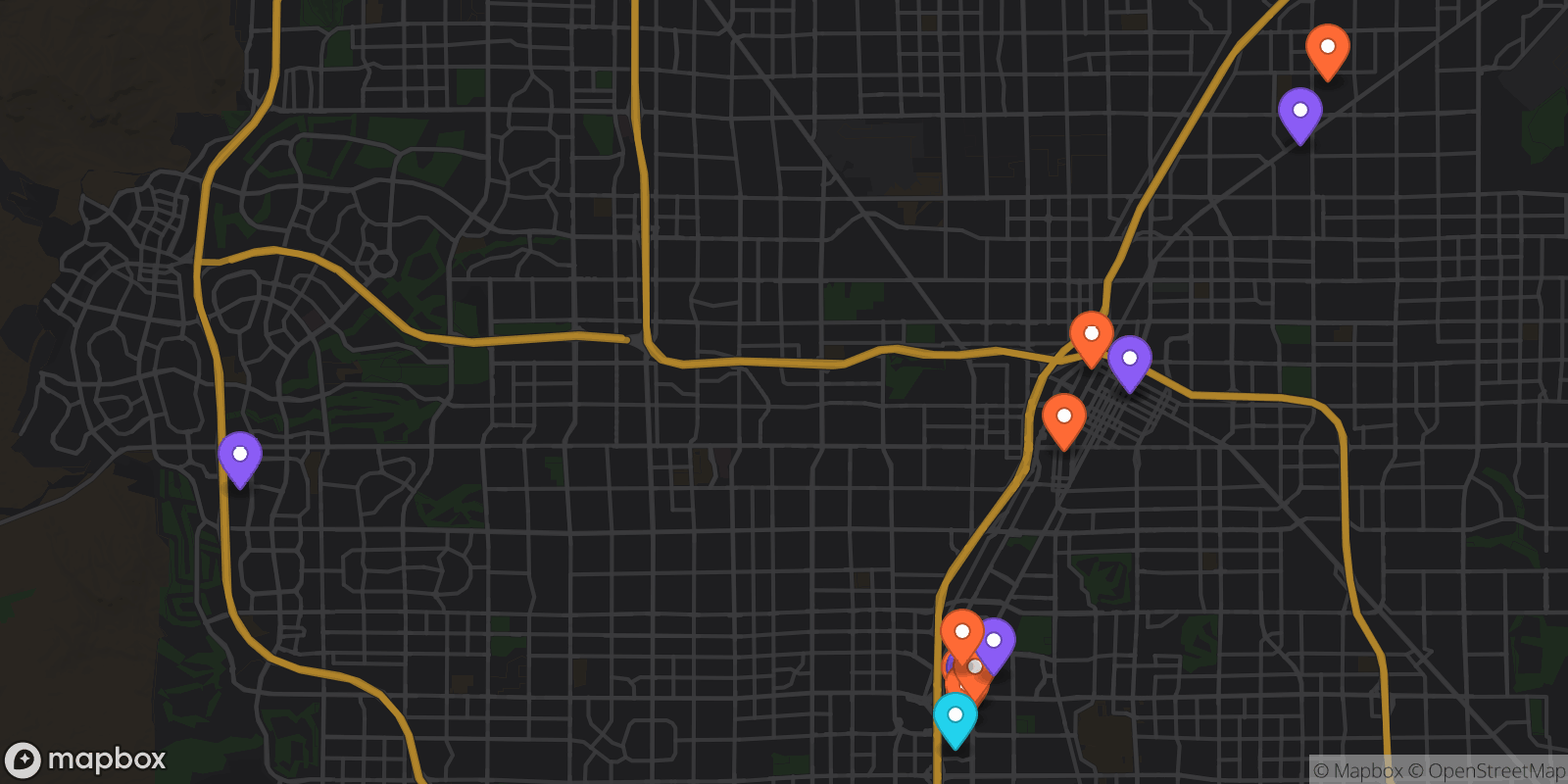 Map showing 14 locations