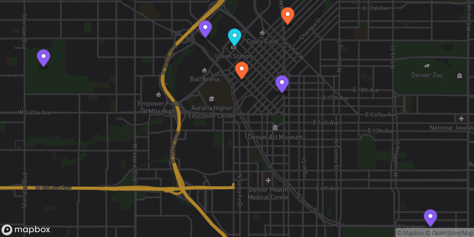 Map showing 8 locations