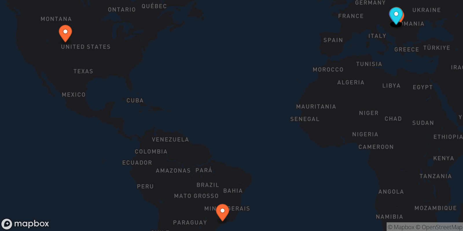 Map showing 26 locations