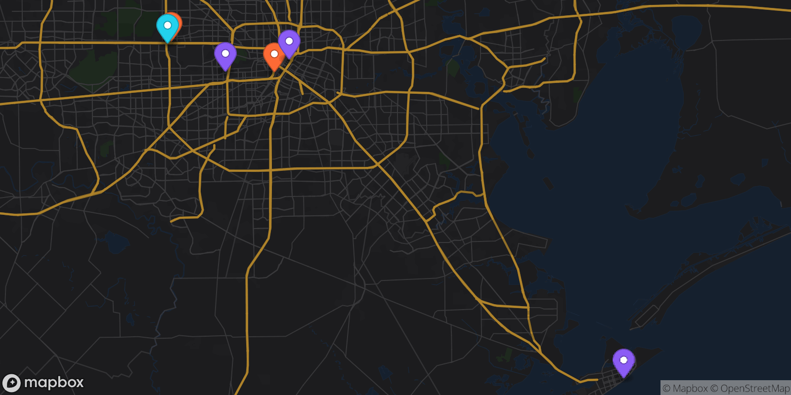 Map showing 6 locations