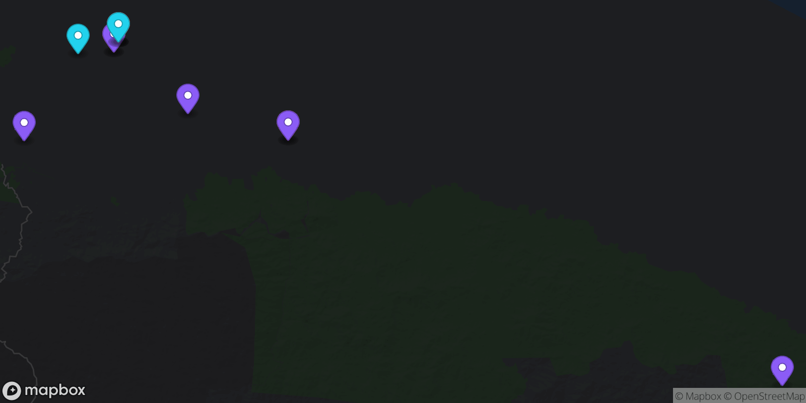 Map showing 13 locations