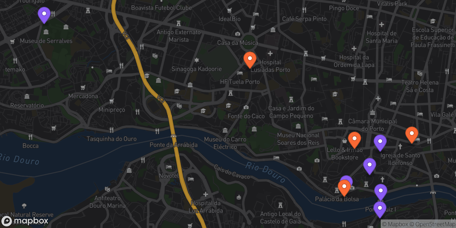 Map showing 10 locations