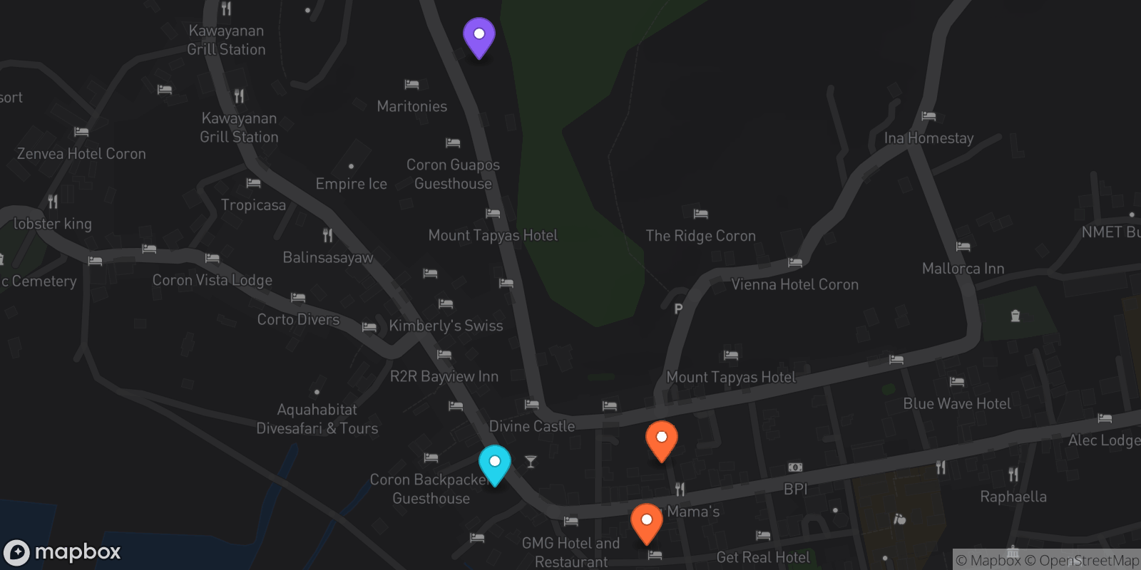 Map showing 4 locations