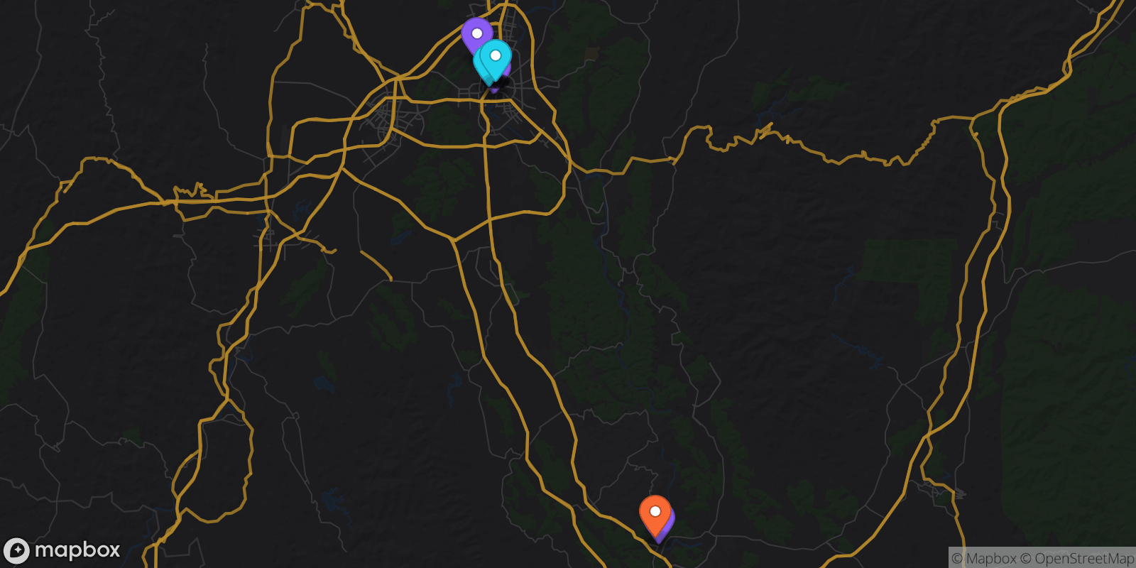 Map showing 15 locations