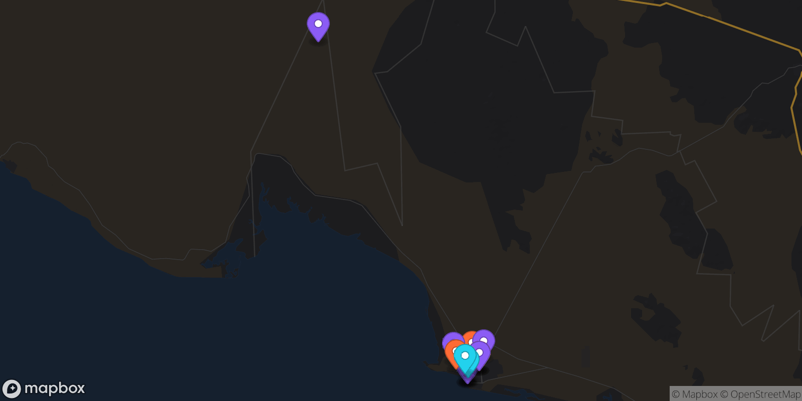 Map showing 16 locations