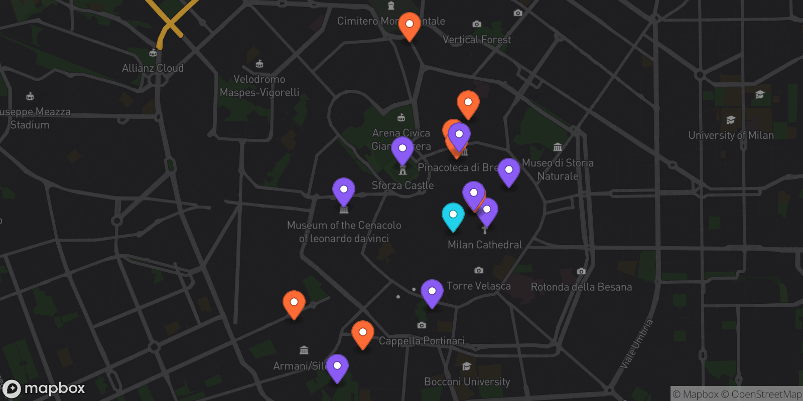 Map showing 16 locations