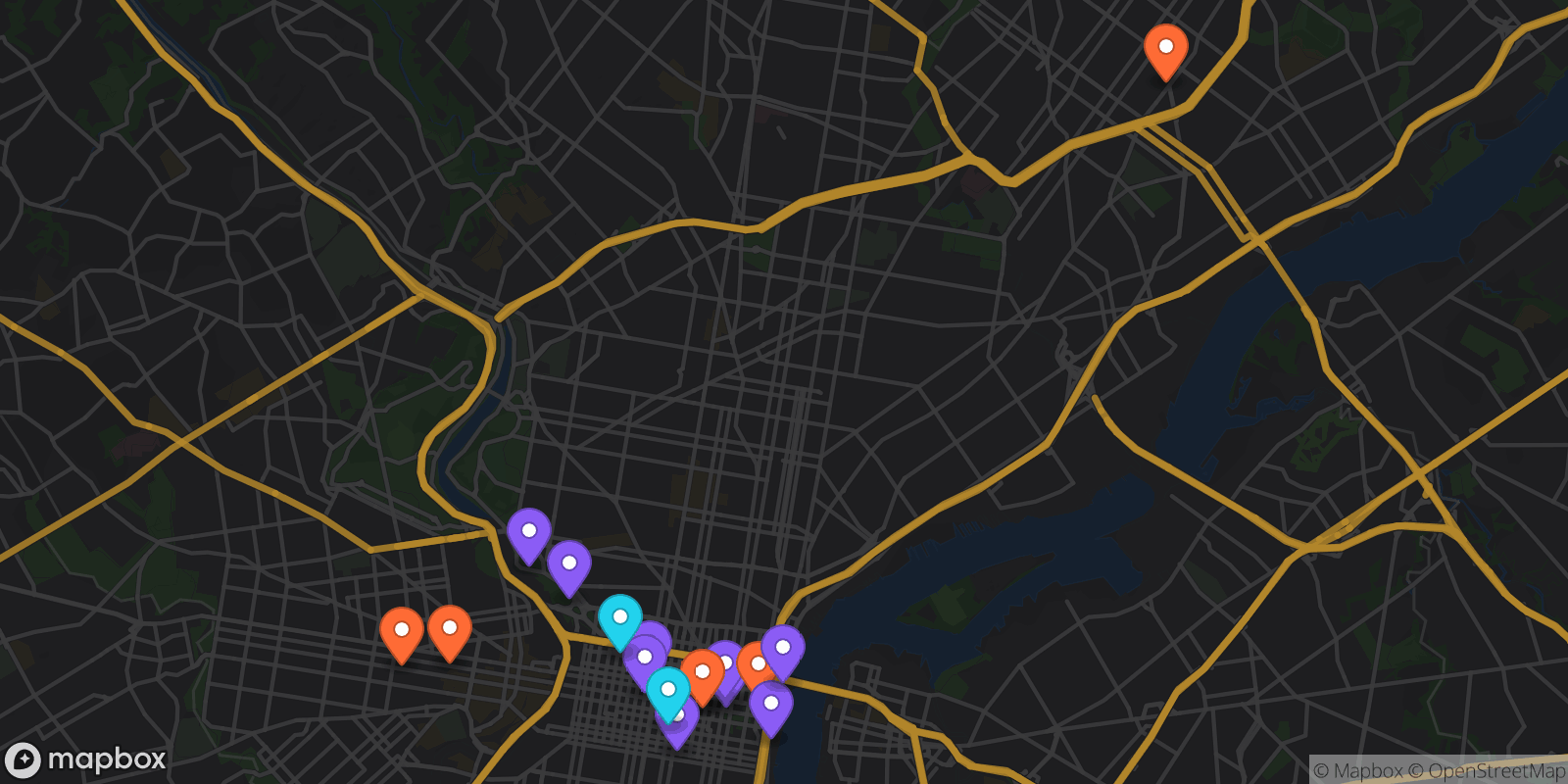 Map showing 17 locations