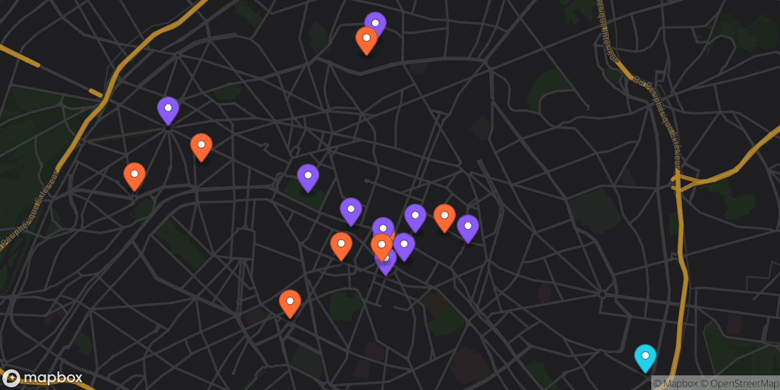 Map showing 18 locations