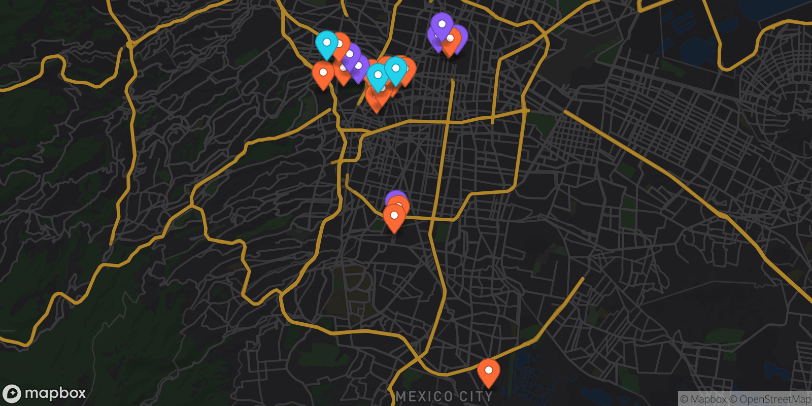 Map showing 26 locations
