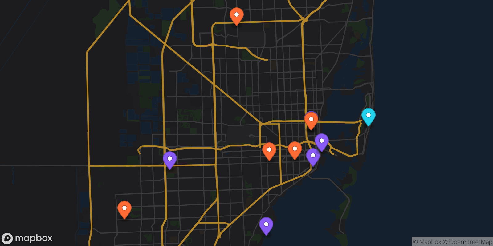 Map showing 11 locations