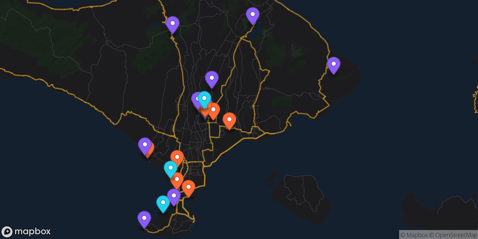 Map showing 26 locations