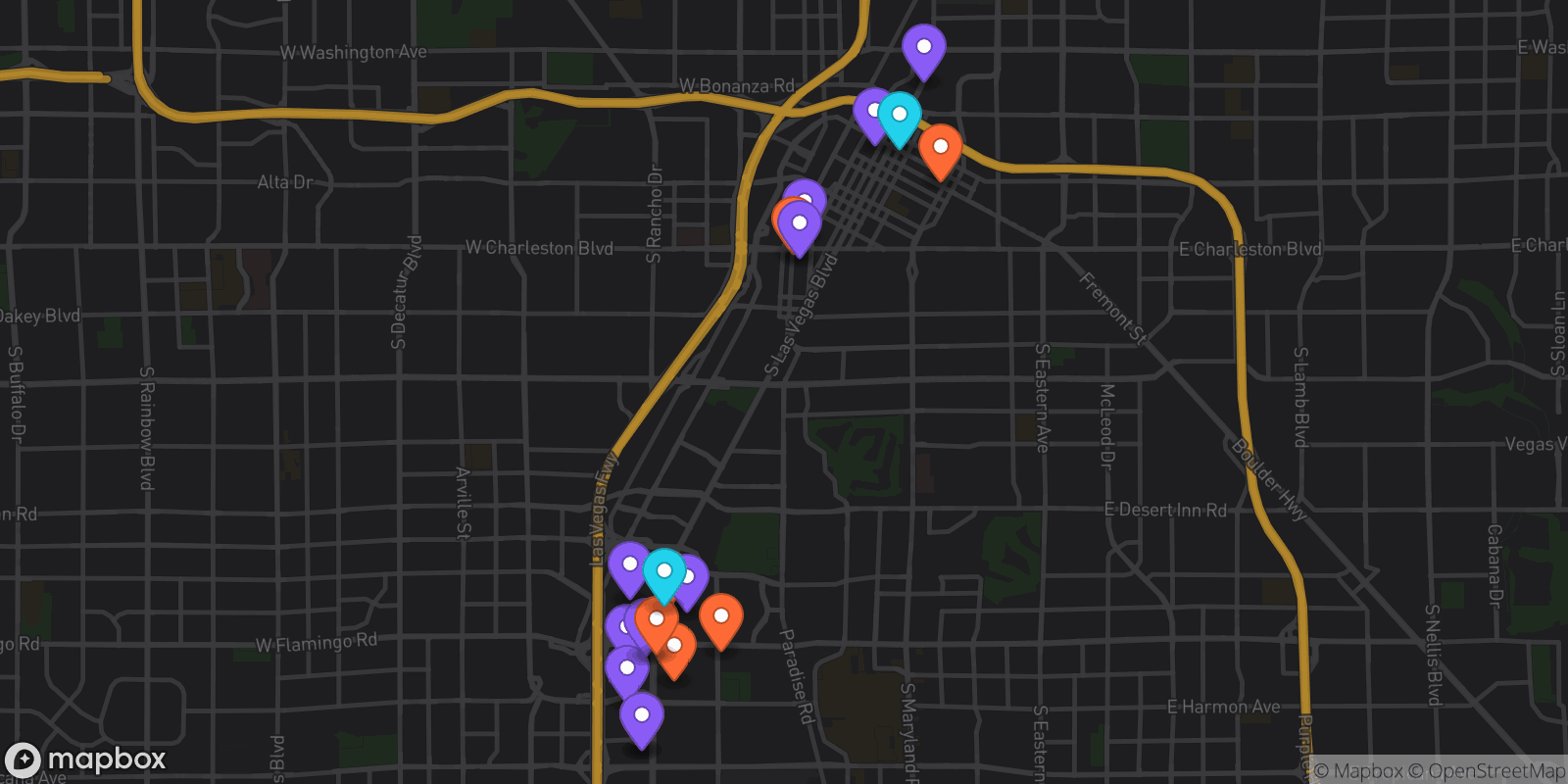 Map showing 19 locations