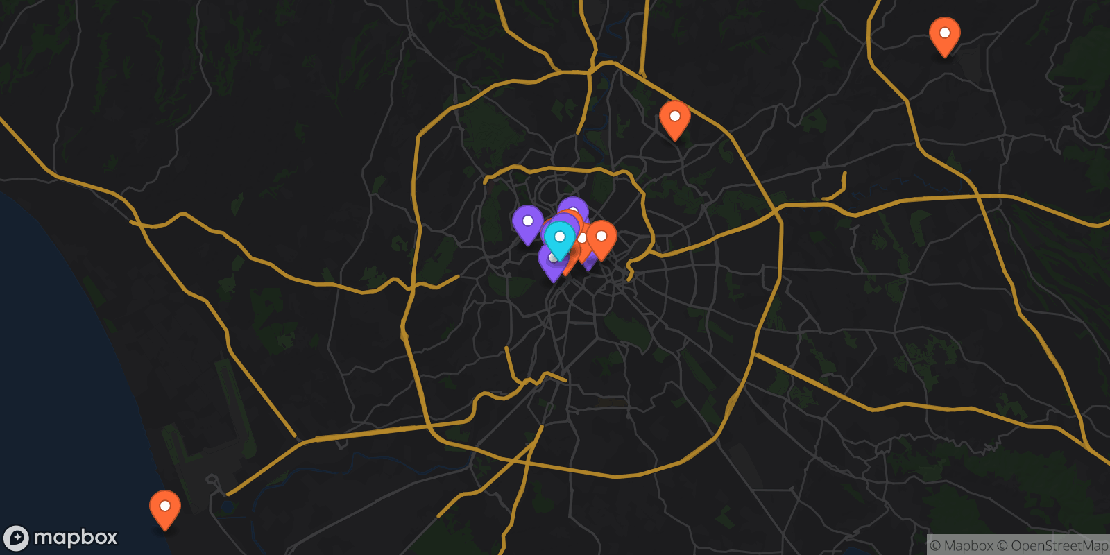 Map showing 19 locations