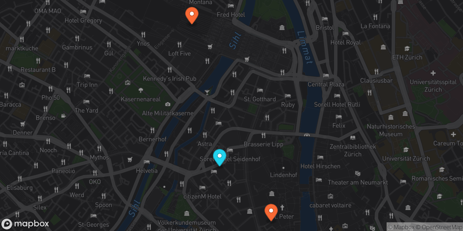 Map showing 3 locations