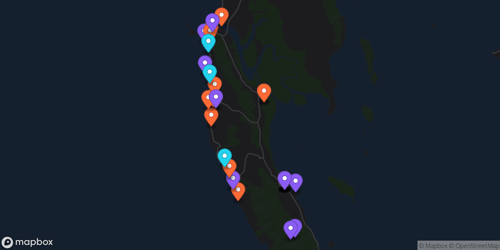 Map showing 35 locations
