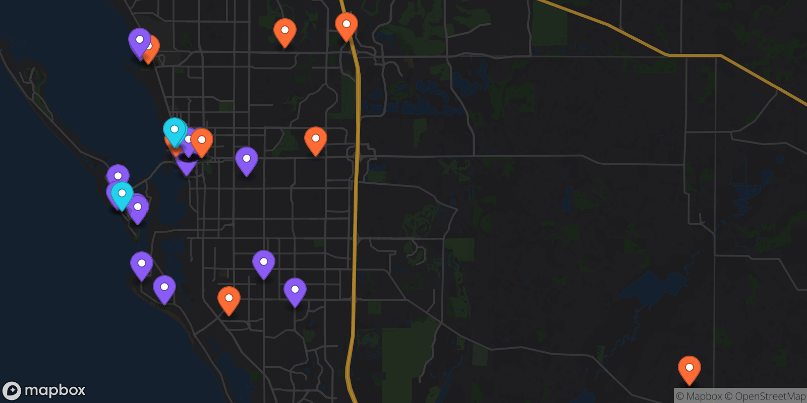 Map showing 37 locations