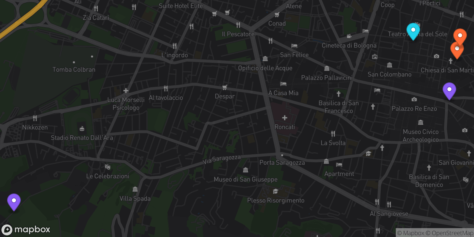 Map showing 5 locations