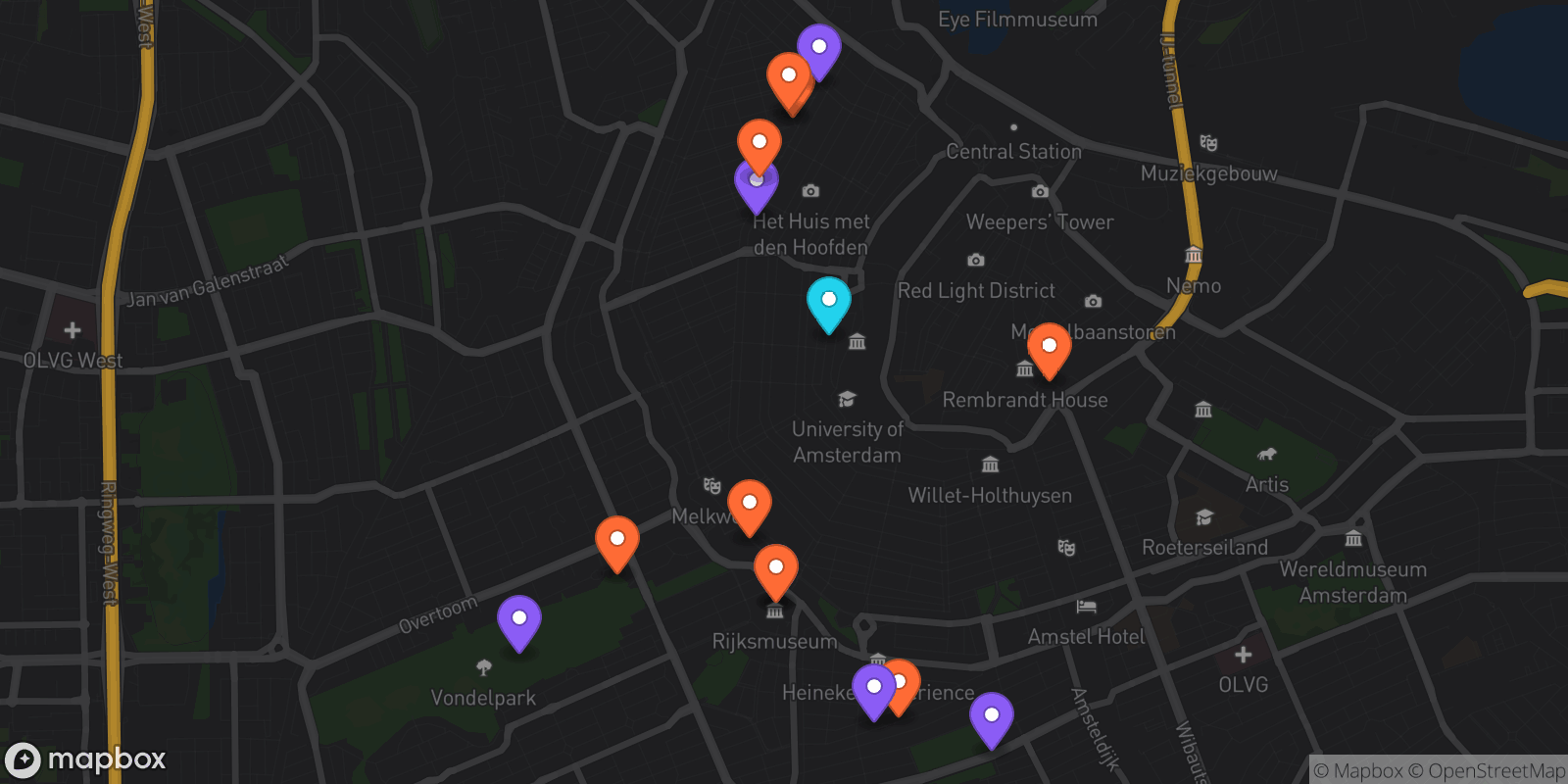 Map showing 15 locations