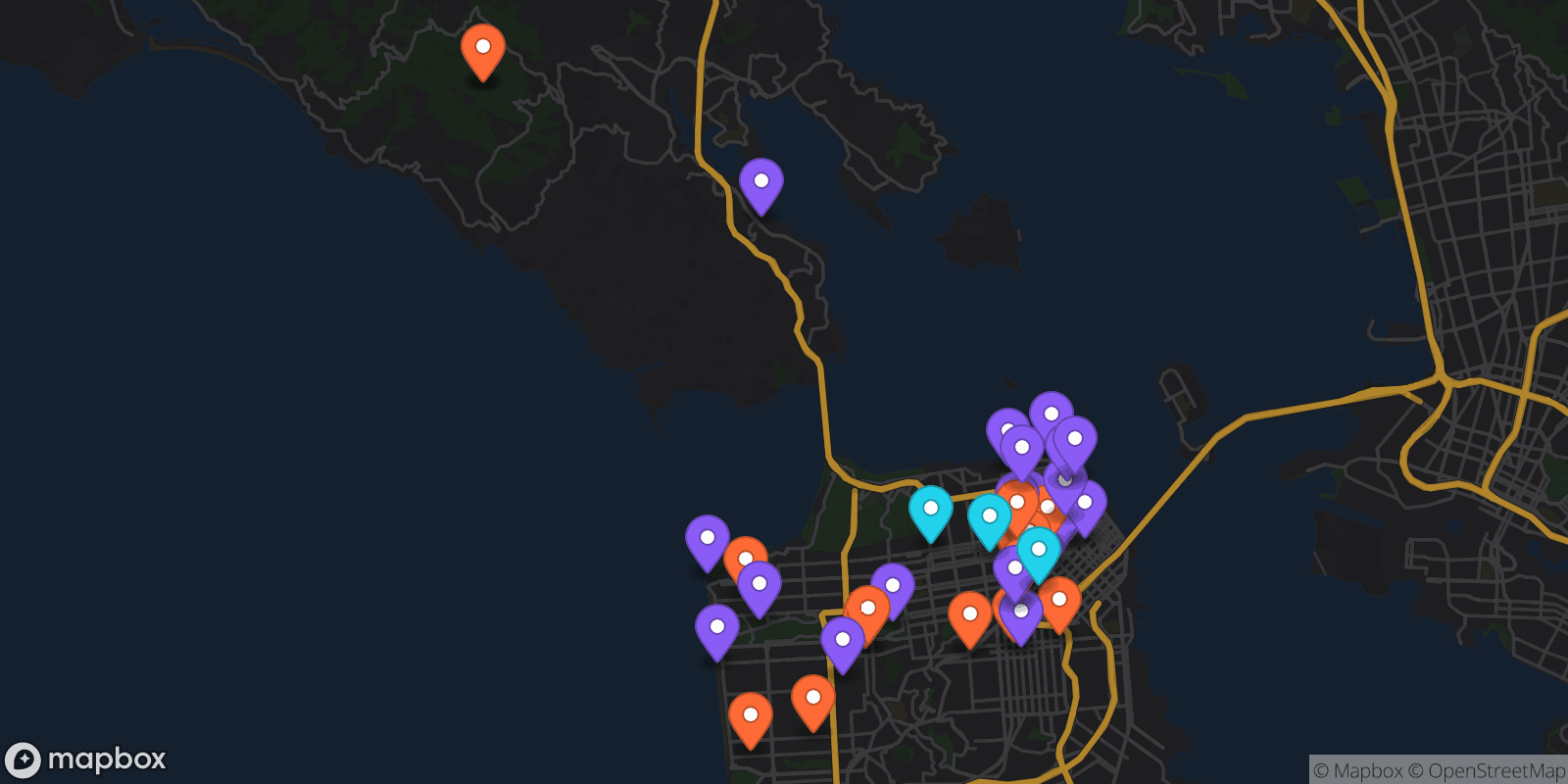 Map showing 42 locations