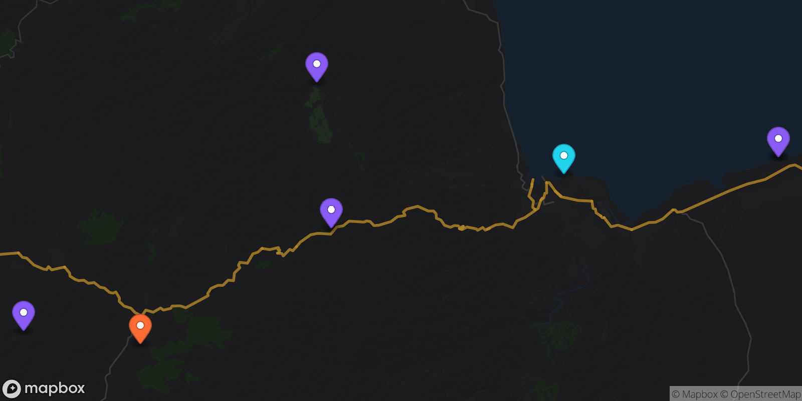 Map showing 7 locations