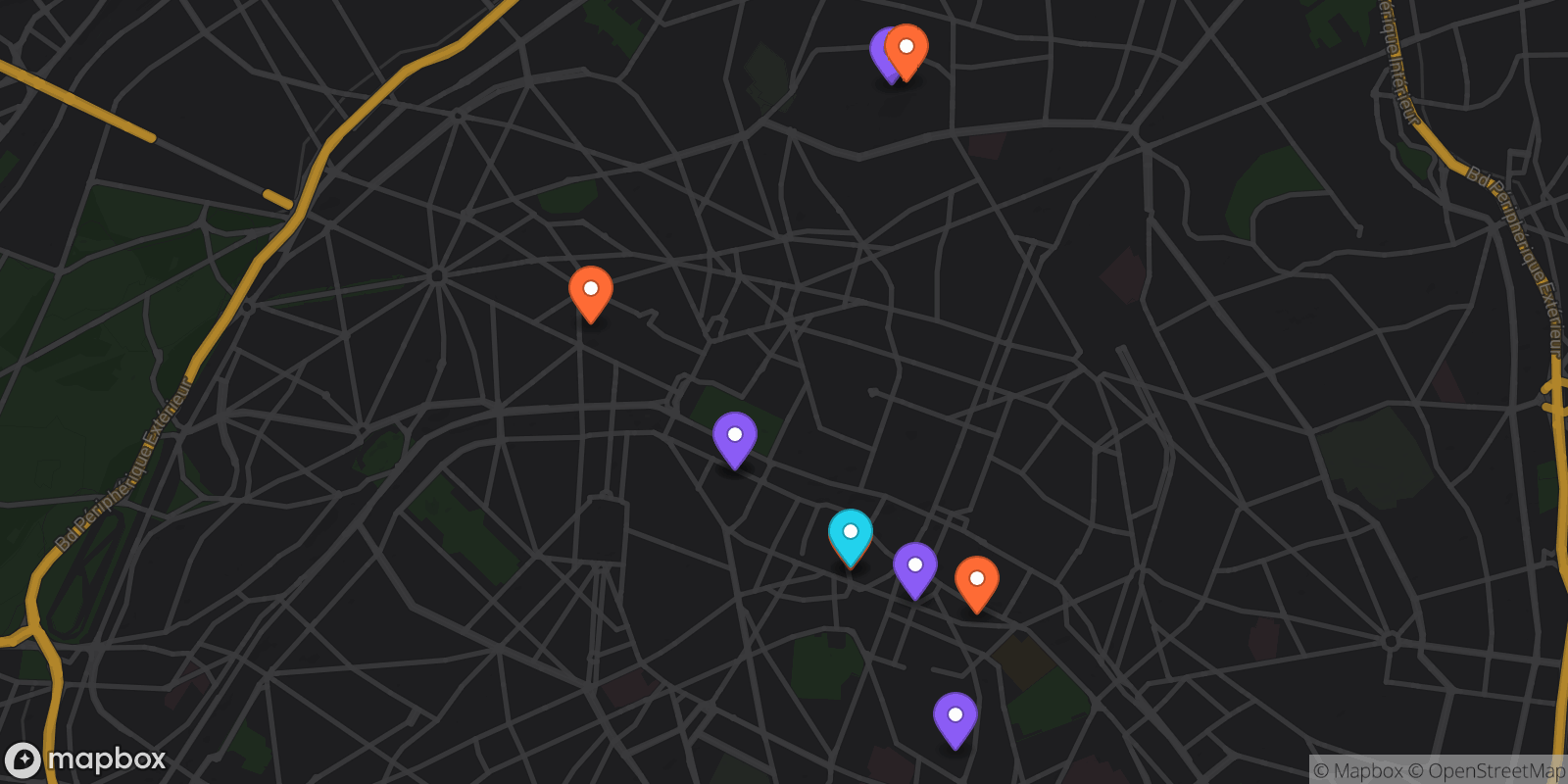 Map showing 10 locations