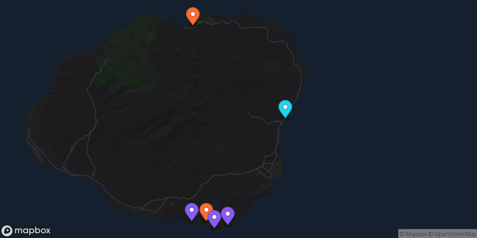 Map showing 6 locations