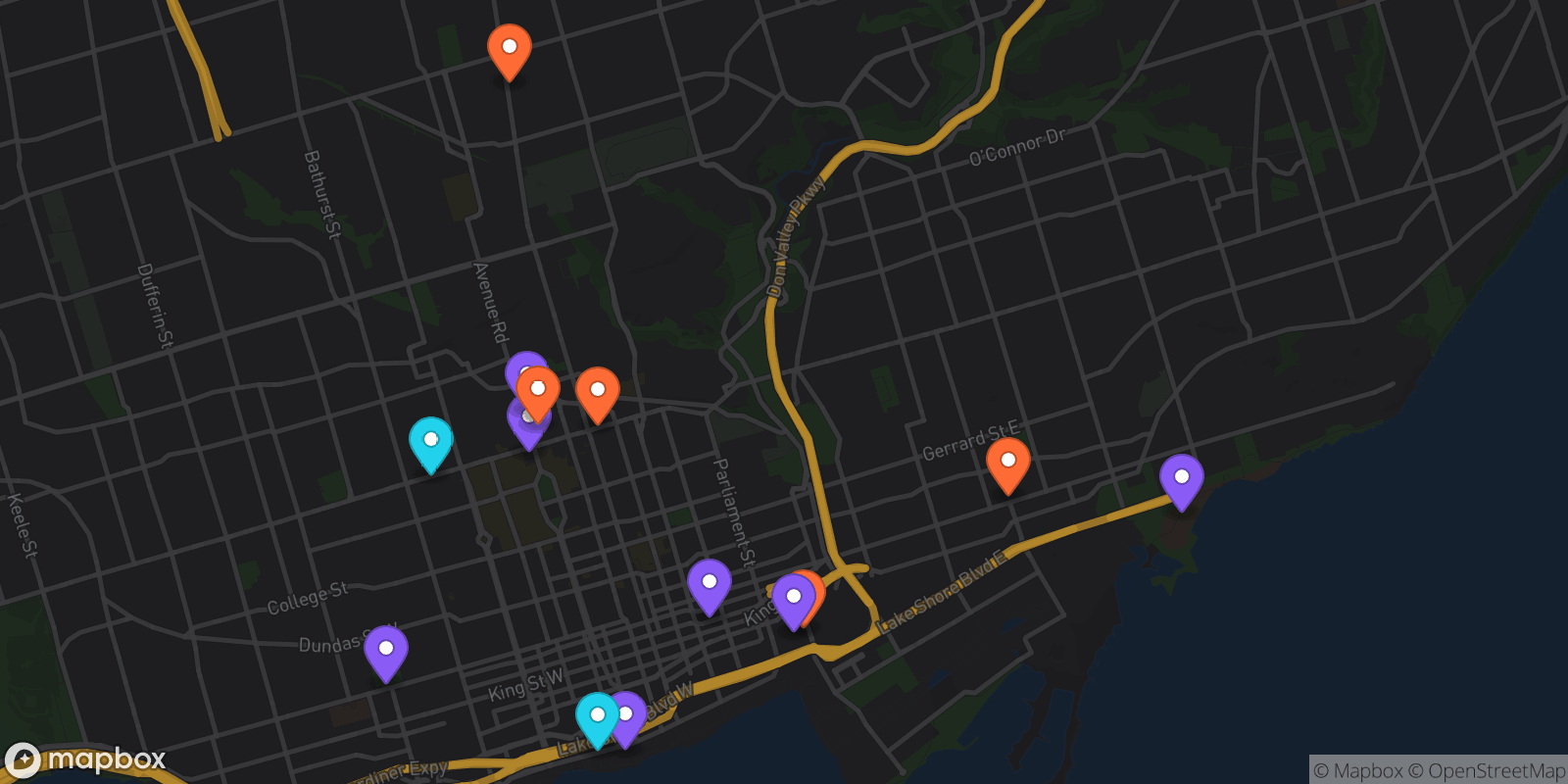 Map showing 14 locations