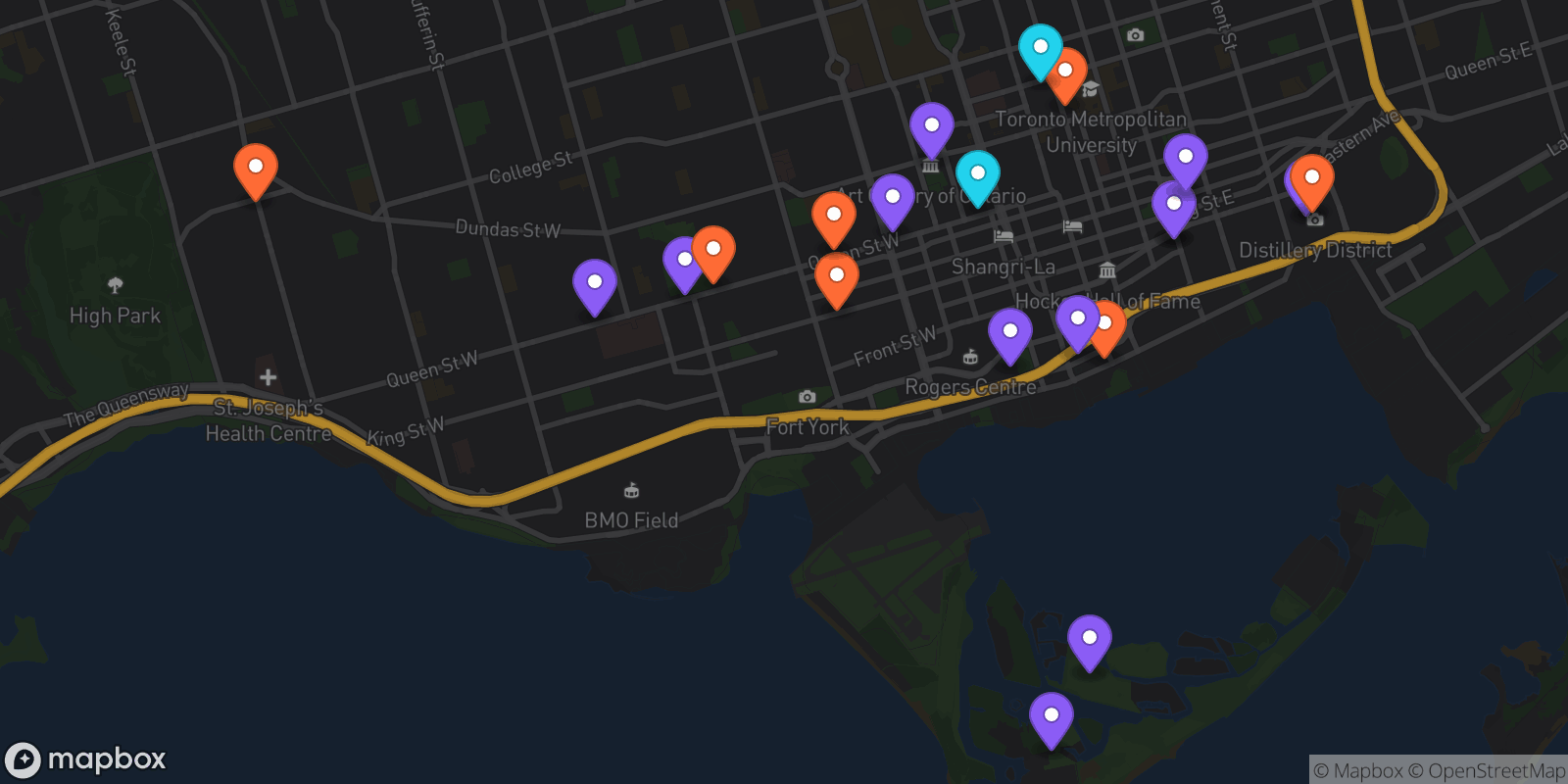 Map showing 21 locations