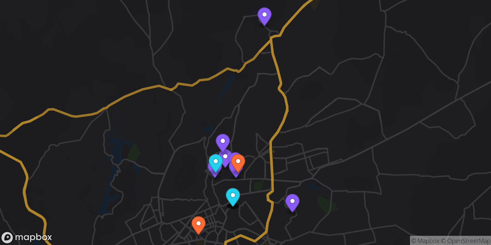 Map showing 16 locations