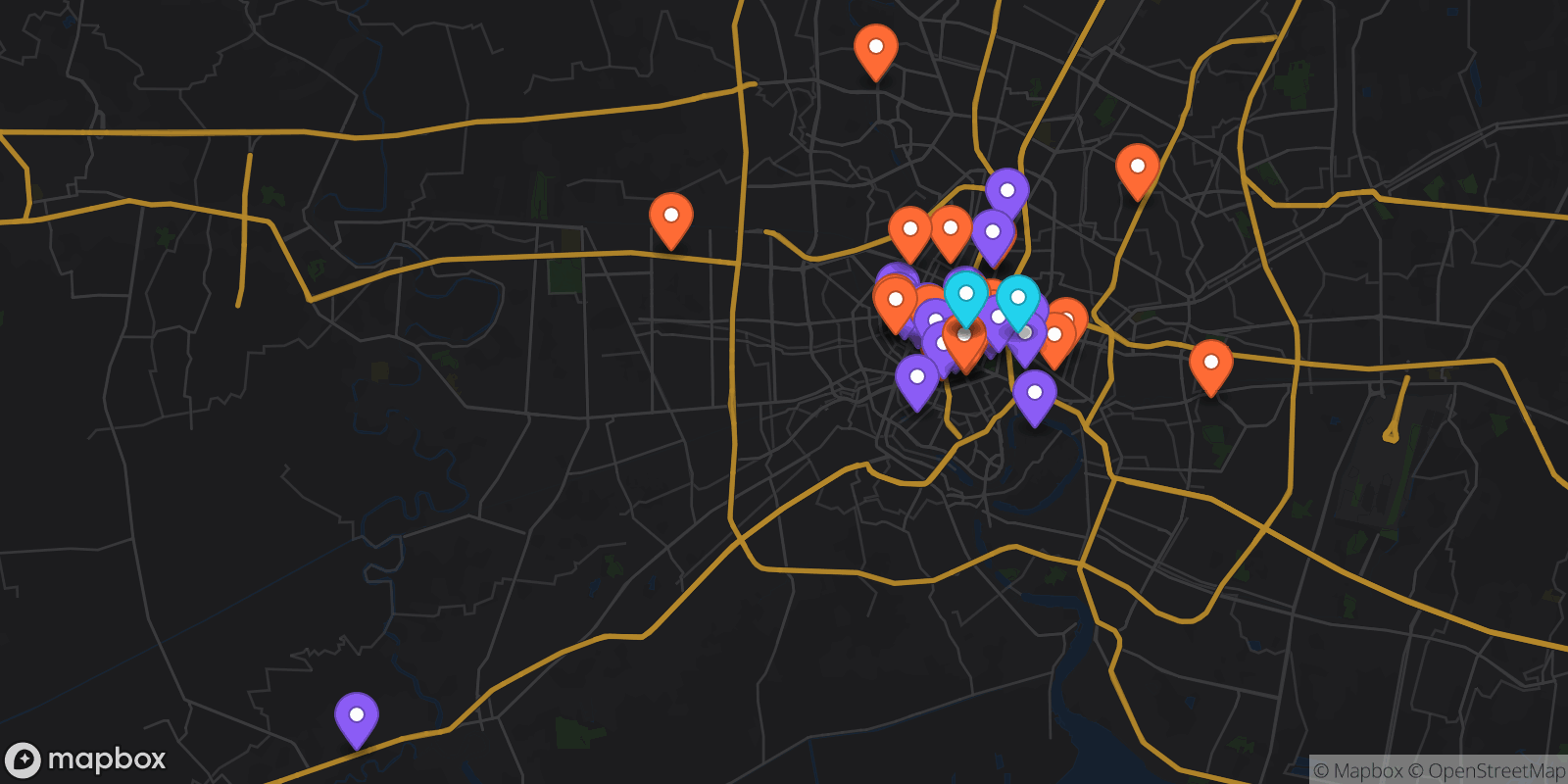 Map showing 42 locations