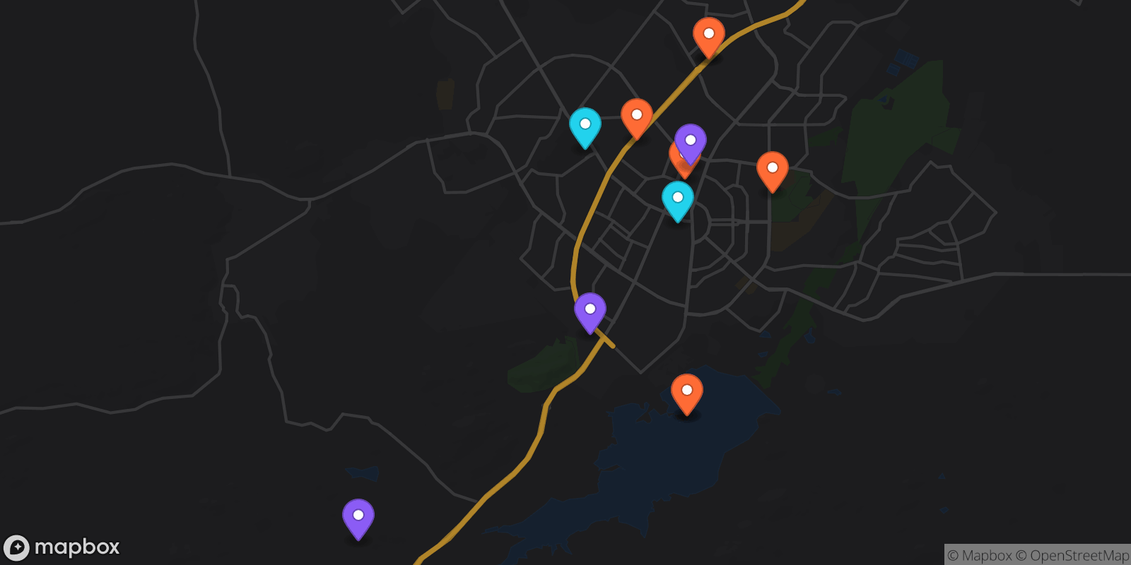 Map showing 12 locations