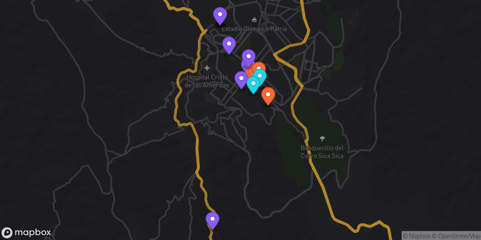 Map showing 18 locations