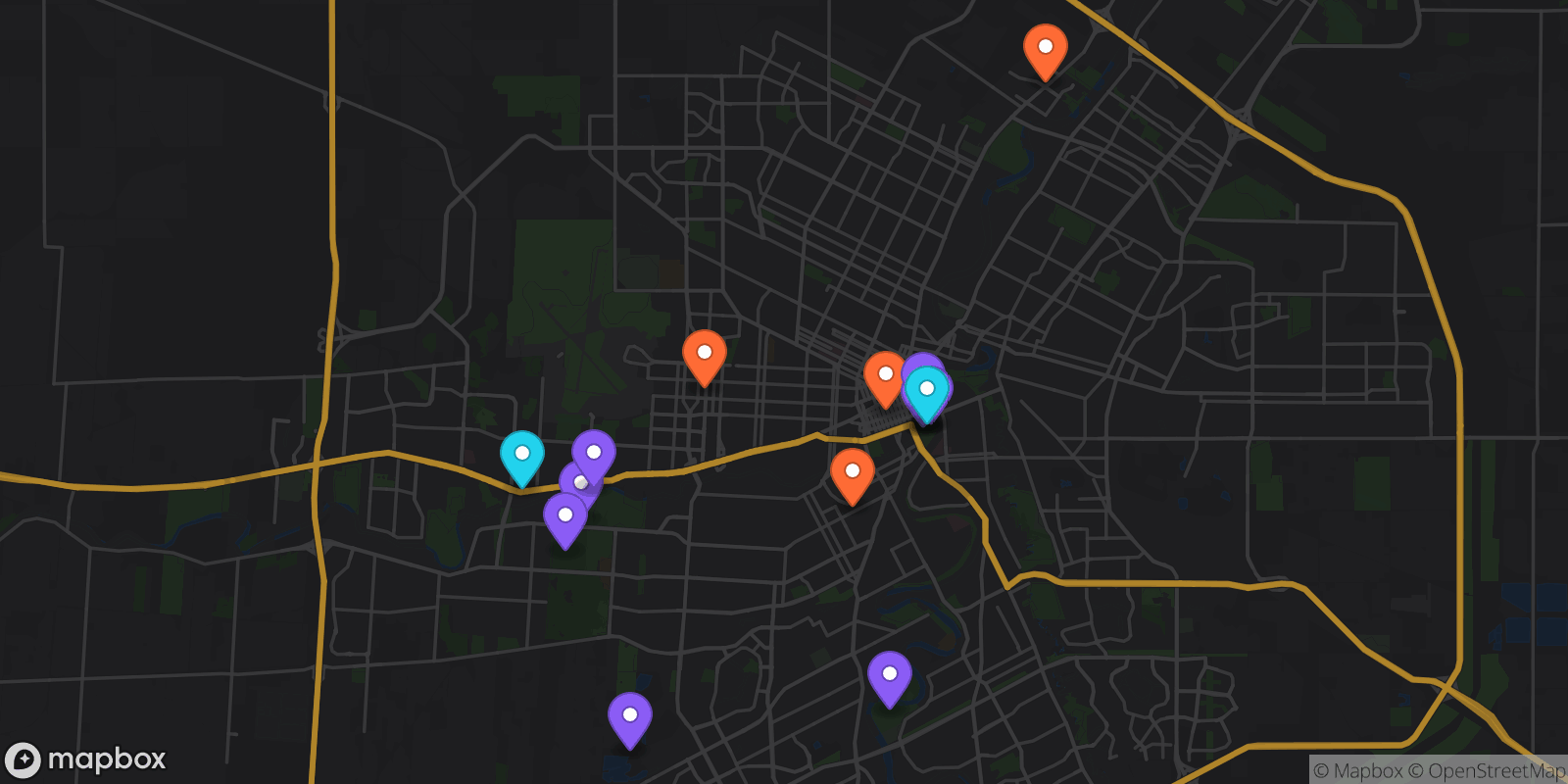 Map showing 15 locations