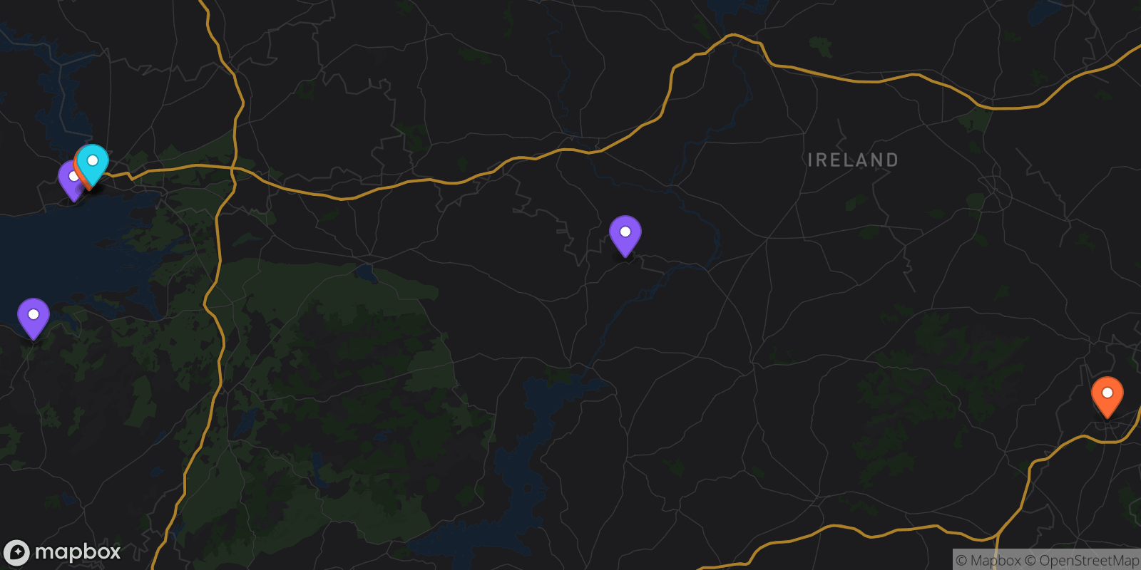 Map showing 10 locations