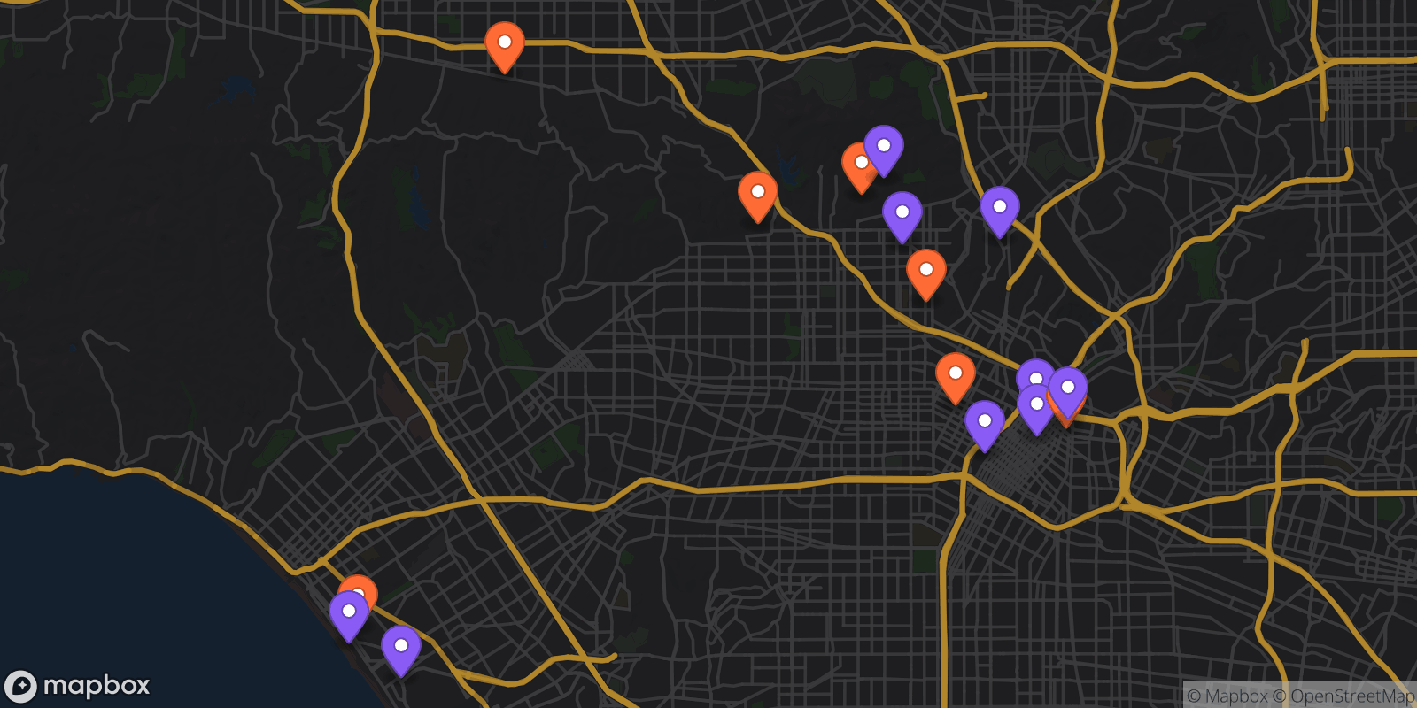 Map showing 17 locations