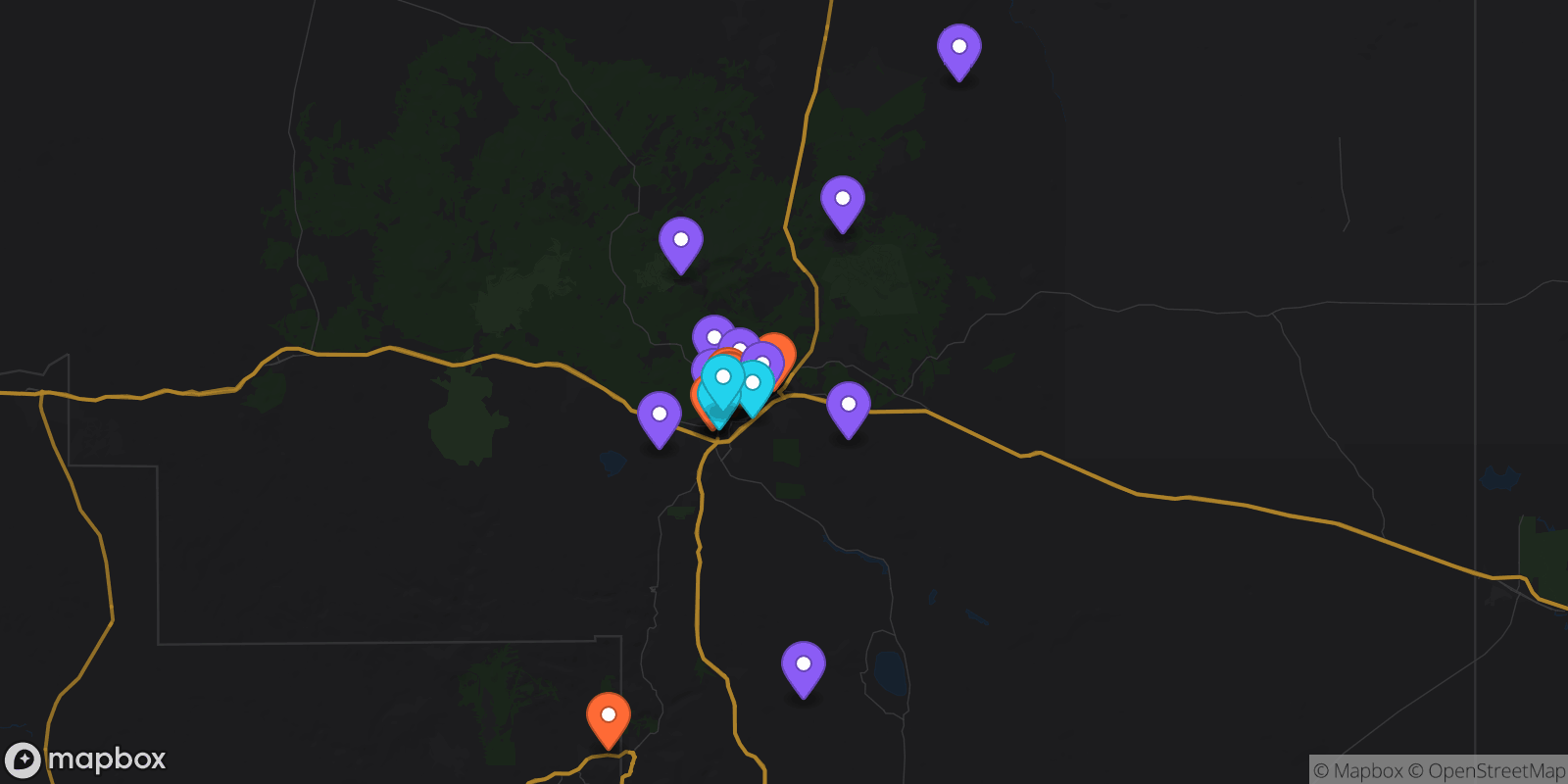 Map showing 28 locations