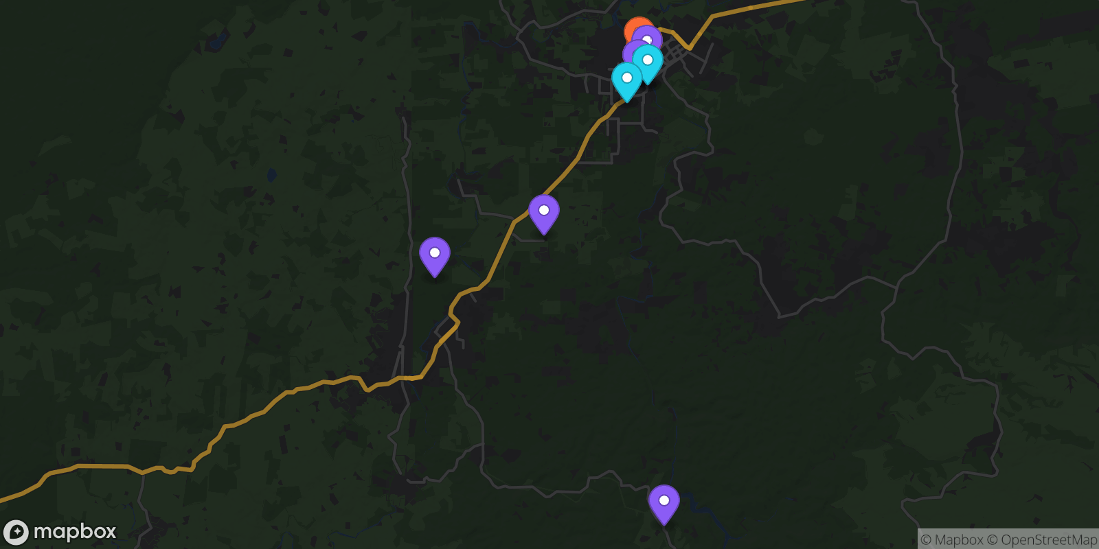 Map showing 15 locations