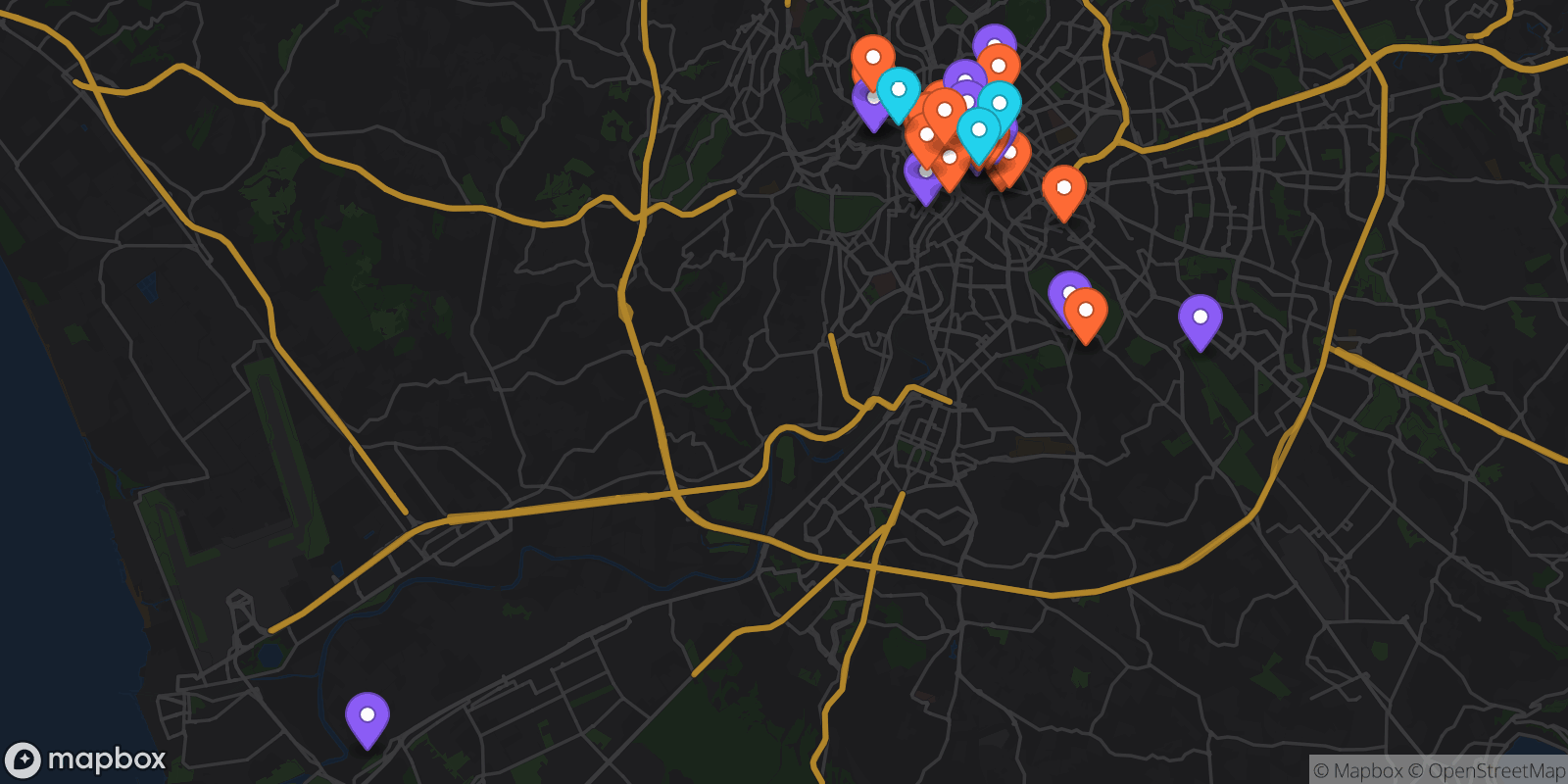 Map showing 35 locations